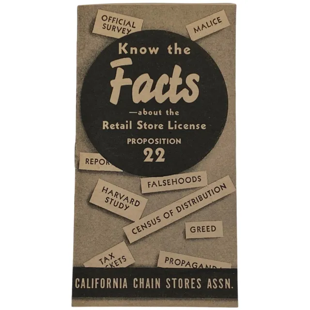 1936 California Retail Store Licensing Proposition 22 Political Pamphlet