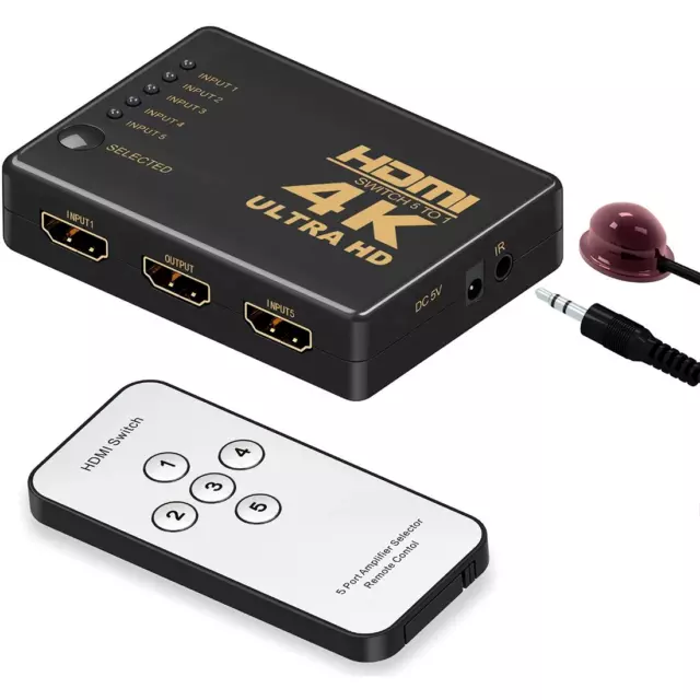 Conmutador 4K HDMI Ultra HD Switch 1080P de 5 entradas con control remoto