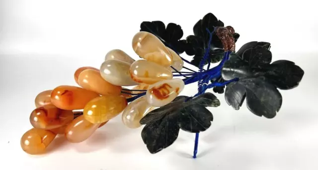 Vtg Marble Grapes Vine Bunch Cluster Carved Onyx Leaves MCM Circa 1960