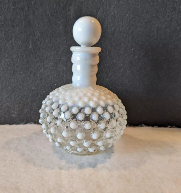 Fenton Milk White Opalescent Hobnail Glass Perfume Decanter Bottle.