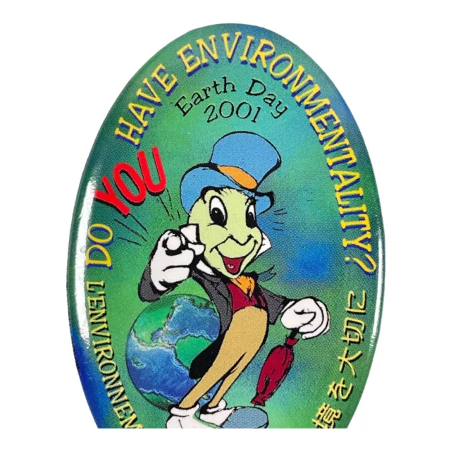 Disney Jiminy Cricket Pin Button Earth Day 2001 Environmentality Animal Kingdom 2