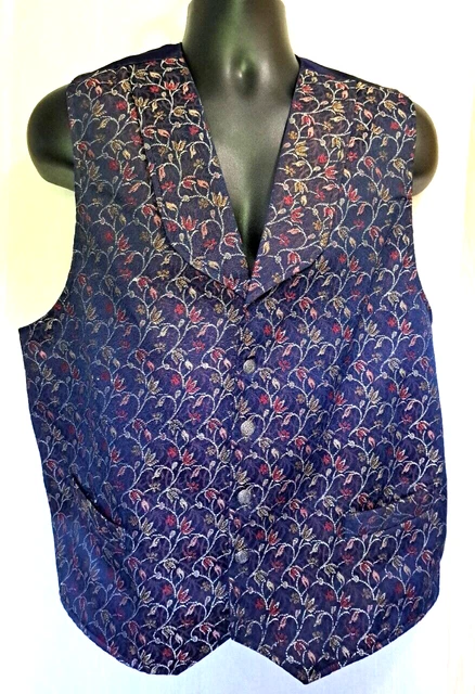 SCULLY RANGEWEAR Blue Brocade Floral Vest Men's XL Shawl Collar Costume Wedding