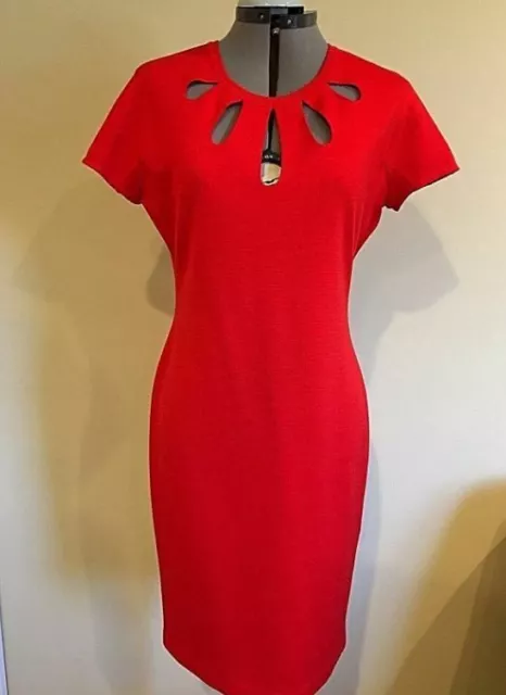 NWT St. John Collection Dress Red Cutout-Neck Short Sleeve Milano Knit Size 6