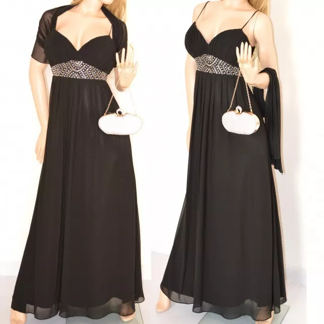 Abito lungo donna nero maxi vestito con stola giromanica elegante cerimonia U1A