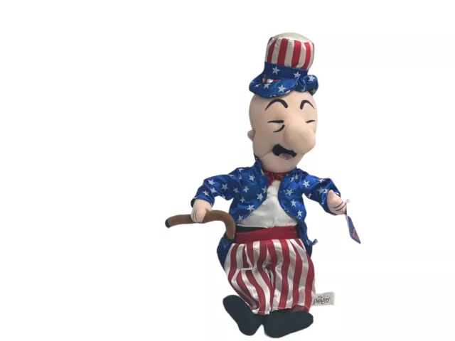 Vintage Mr. Magoo 4. Juli 18" Plüschtier mit Etikett USA Uncle Sam Spielzeug 2002 Spielzeug funktioniert