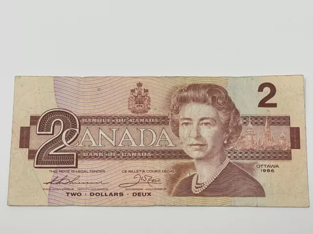 BANK OF CANADA 1986 $2 TWO DOLLAR BANKNOTE. Prefix. EBY 2177303 (#44e)