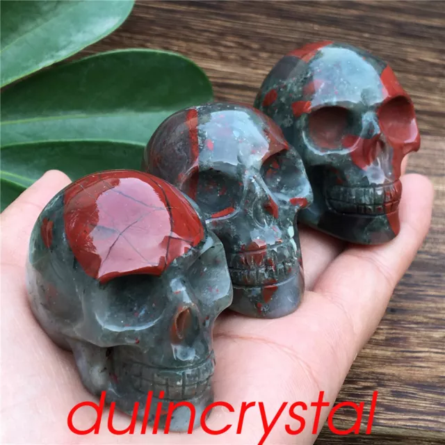 1pc Natural blood stone jasper skull quartz crystal carved reiki healing 2''