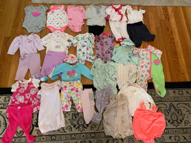40 pc Infant Baby Girl Clothes lot 3 and 3-6 Months Outfits Pajamas Carters Gap