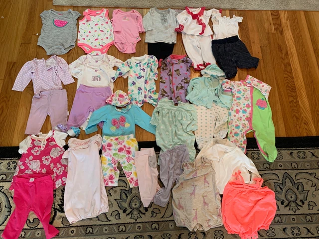 40 pc Infant Baby Girl Clothes lot 3 and 3-6 Months Outfits Pajamas Carters Gap