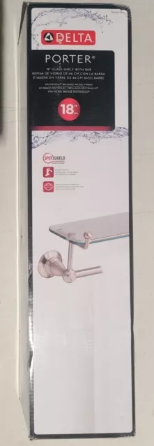 Delta, Porter 18 in. Towel Bar with Glass Shelf in Brushed Nickel 78410-BN