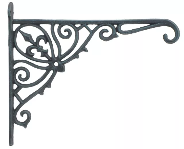 Cast Iron Plant Hanger Basket Hook Ornate Fleur De Lis Verdigris Color 12" Deep