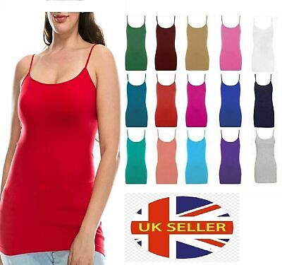 Women Ladies Long Cami Strappy Stretch Plain Vest T-Shirt Top 8-26