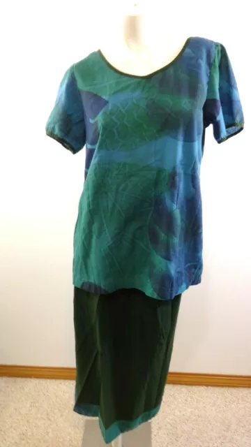 Handmade DONNA Blu e Verde Misto Cotone Gonna Abito Taglia L