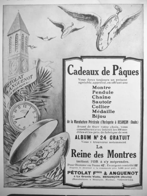 Publicité Presse 1922 La Reine Des Montres Cadeaux De Paques Petolat & Anguenot