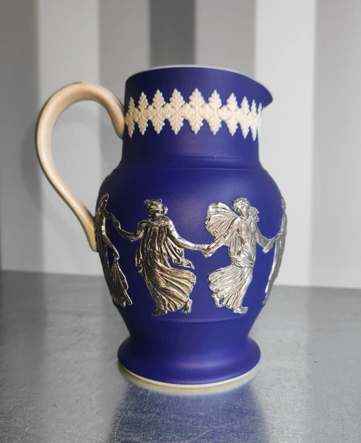 Jasper Ware Dudson Hanley Wedgwood style Cobalt Blue Pitcher Dancing Hours Jug 2