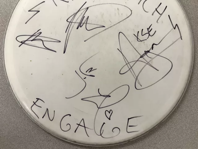 Killswitch Engage Signed Drumhead 14” Concert Used Evans 4 Autographs Metal JSA 3