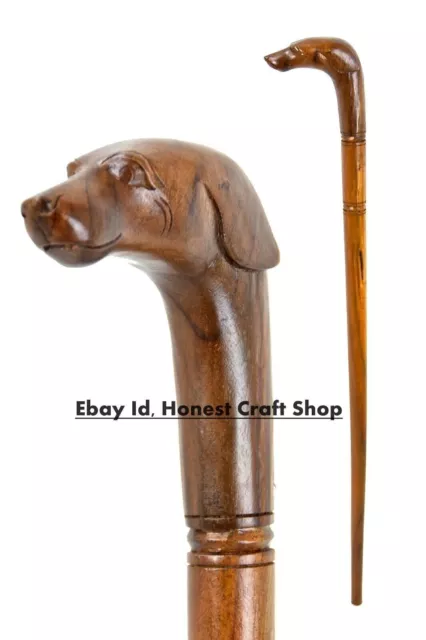 Hand Carved Dog Head Handle Wooden Walking Stick Walking Cane For Men Women Gift