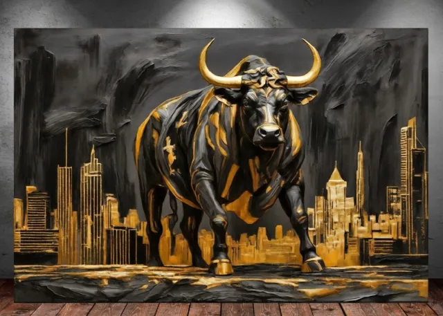 Leinwand Bilder Xxl Abstrakt Stier Bulle Schwarz Gold Pop Art Wand Poster