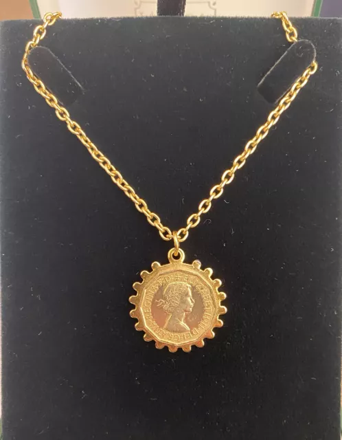 Queen Elizabeth II Threepence Coin Pendant With Chain