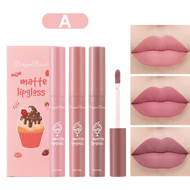Impermeabile Liquido Rossetto Gloss Labbra Smalto Crema Opaco Velluto 3PCS/Set