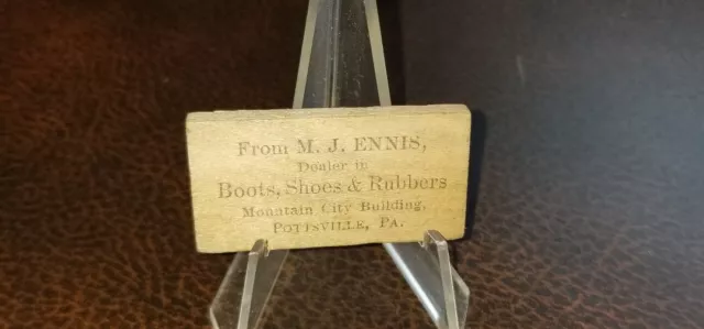 Rare 1880s M. J. Ennis Boots & Shoes Pottsville, Pa Wooden Domino Premium #2