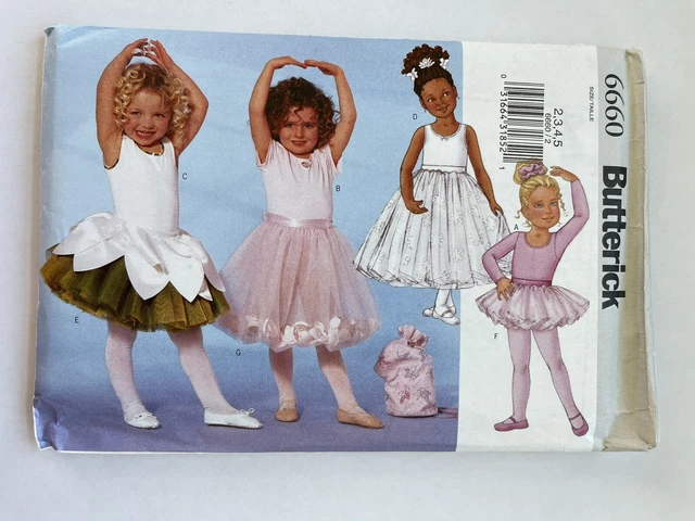 Butterick 6660 Girls Ballet Leotard Skirt Bag Ponytail Holder Pattern UNCUT OOP