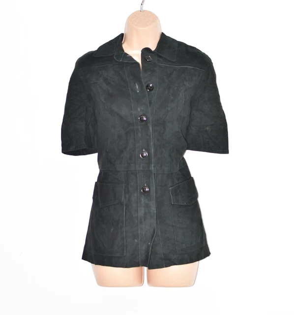 COLETTE BREZIN Women's Real Leather Short Sleeve Black Shirt Jacket Size UK14