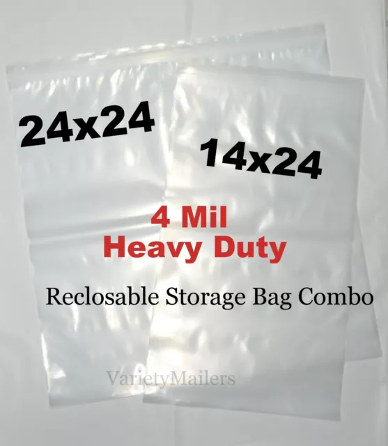 10 EXTRA LARGE Reclosable Bag Combo 14x24 & 24x24 HEAVY DUTY 4 MIL Storage Bags