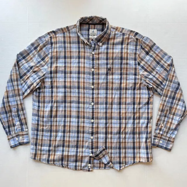 Johnnie-O Hangin' Out Fletcher Button Down Shirt Mens XL Gulf Blue Brown Plaid