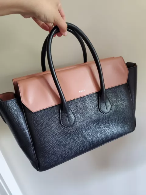 Bally sommet fold Leather Tote Bag genuine  handbag with long strap black brown