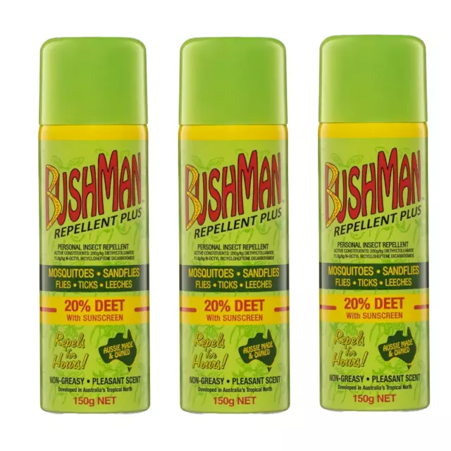 [3x] Bushman 20% Deet With Sunscreen Mosquito Insect Repellent Plus 150g