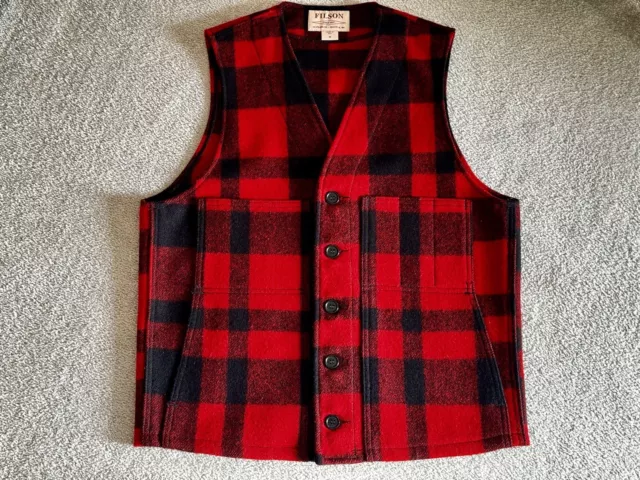 FILSON Mackinaw Wool Vest Buffalo Plaid Size Medium Excellent Condition