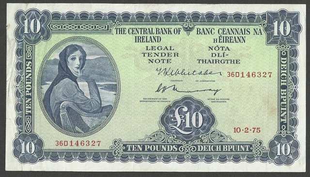IRELAND REPUBLIC 10 POUNDS 1975 SIGN. WHITAKER & MURRAY PICK # 66c VF