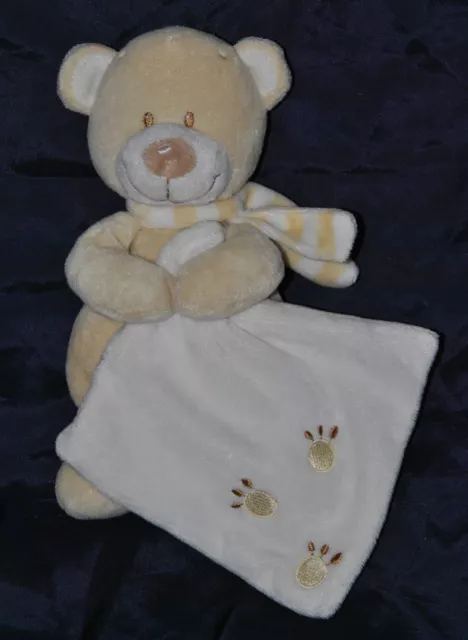 Doudou Peluche Ours Beige Mouchoir Blanc POMMETTE  Empreintes Pattes Etat NEUF