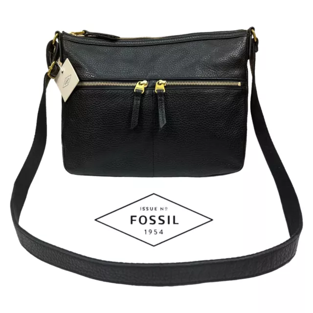 Fossil | NWT | Large Crossbody Black Leather Bag w/ Old English Brass Hardware