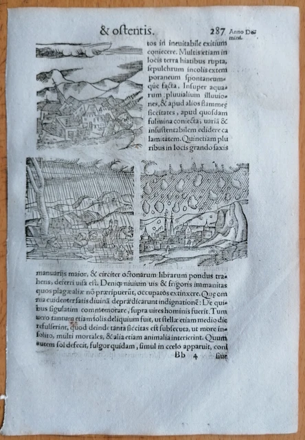 Wolfhart Chronicon Originalblatt Komet Flut Steinregen (287) 1557