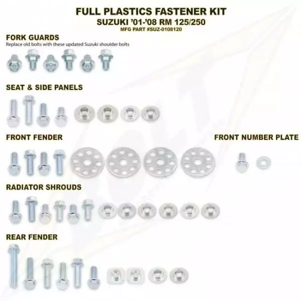 Bolt Hardware Complet Motocross Plastique Kit Fixation Pour Suzuki RM 125/250