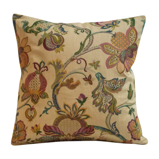 Traditional Floral Tapestry Cushion. Double Sided. 17x17". Beige Natural Colours