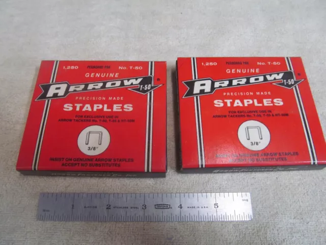 (2) Nos Packs Of Arrow Staples, Number T-50, 3/8", 1,250 Staples Per Pack.