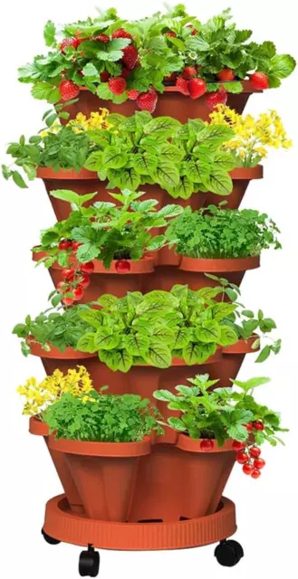 5 Tier Vertical Garden Strawberry Stackable Planters Herbs Petunias Pancy, Veget