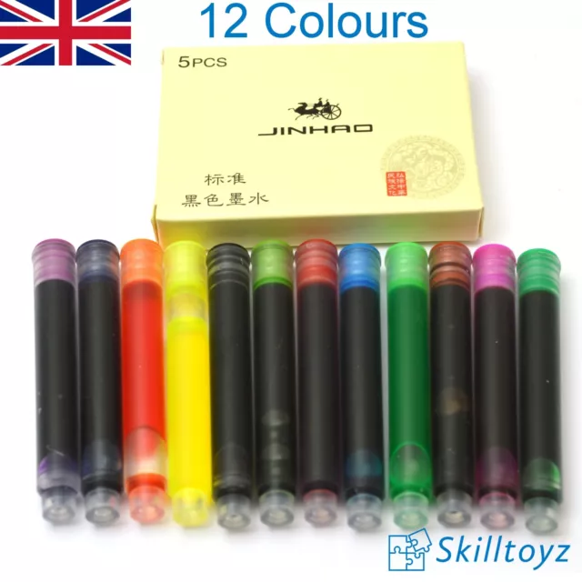 Jinhao COLOUR Fountain Pen Ink Cartridges International Sized Refills Packs of 5