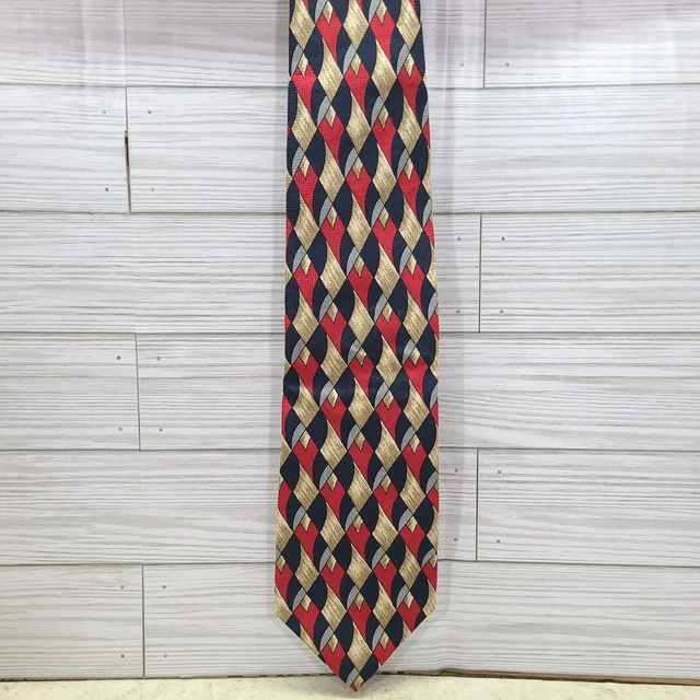 Joseph Jos A Bank Men's Tie Red Blue Gold Geometric Silk Necktie L: 60" W: 3.75"
