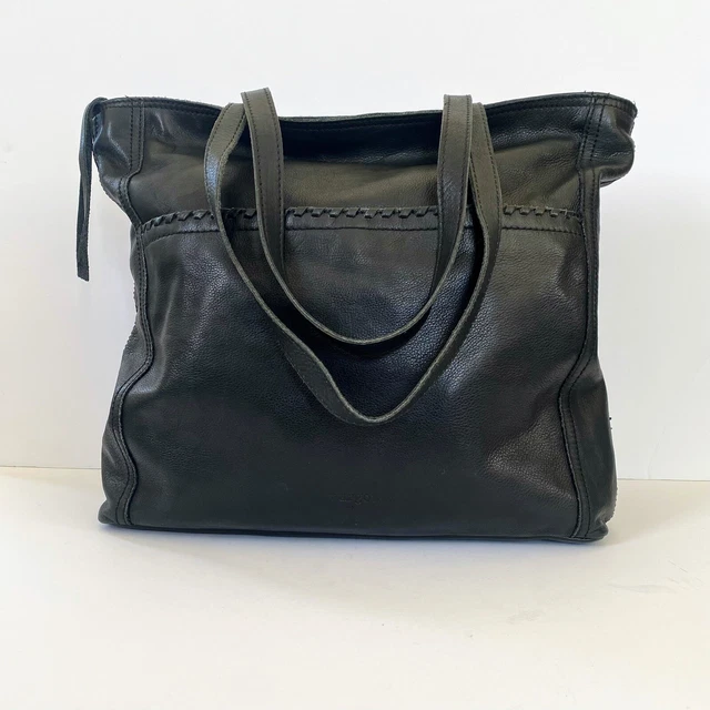 Margot New York Large Tote Purse Genuine Leather Black Double Handle Braid