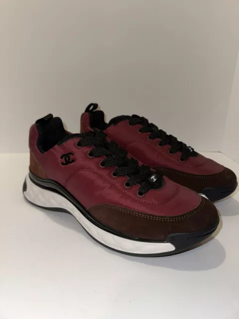CHANEL NYLON SUEDE Calfskin CC Sneakers 40 Burgundy $750.00 - PicClick