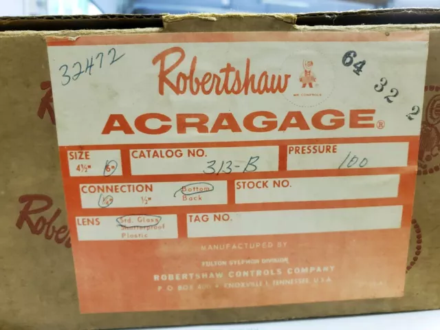 Robertshaw   Acragage Pressure Gauge  313-B  (0-100#) Psig