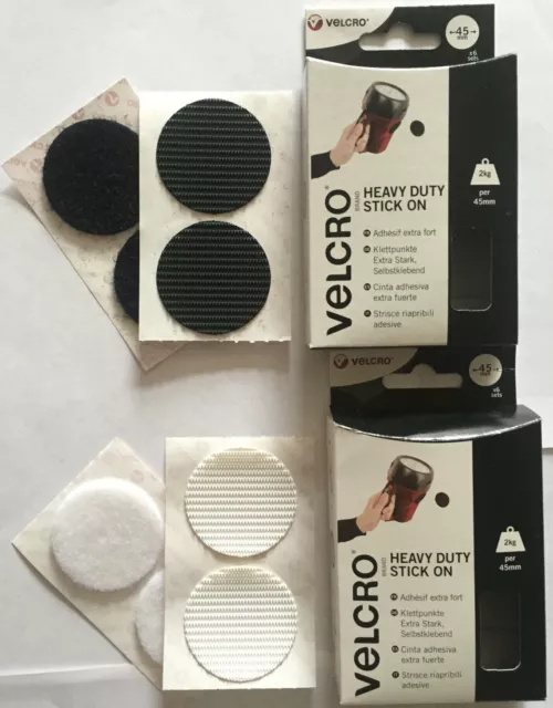 Velcro® Heavy Duty Self Adhesive Stick on large discs coins 45mm in Black/White