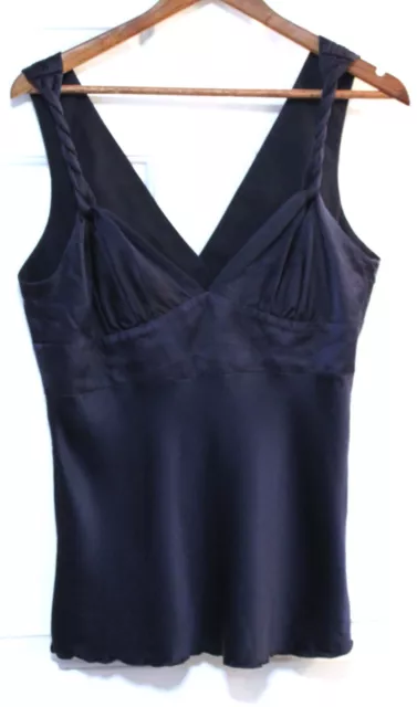 women's Trina Turk size large silk tank top blouse dark navy blue silk blend
