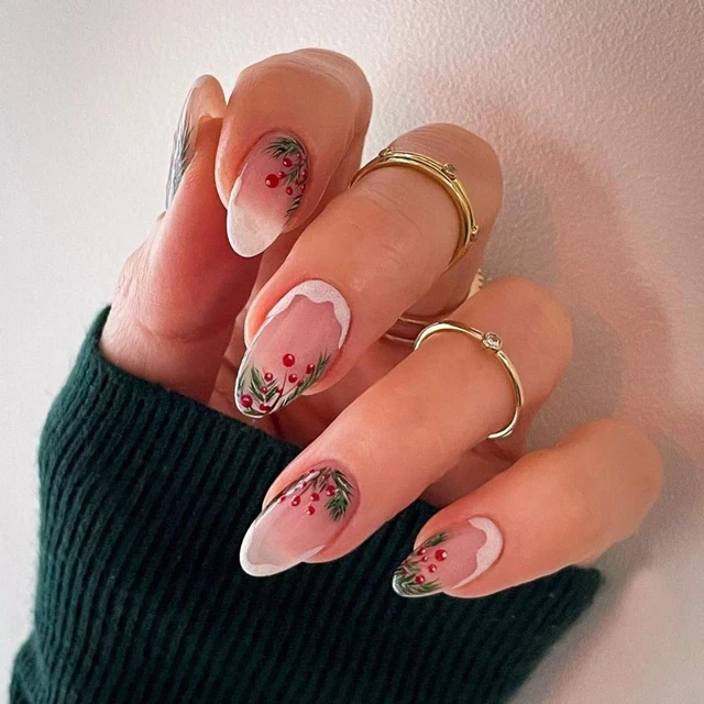 Full Cover Christmas Almond Fake Nails Pointed Head Press on Nails  Women