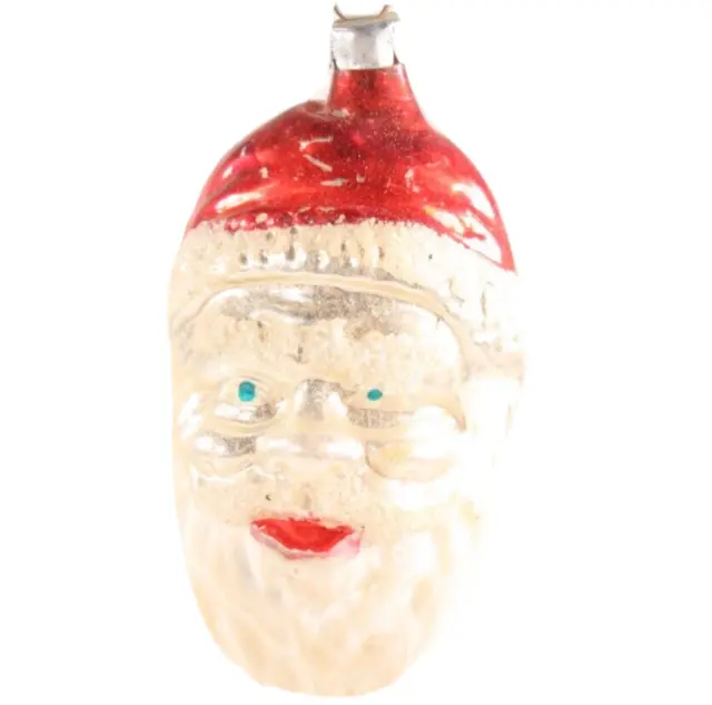 Vintage 1950s Blown Glass West Germany Santa Claus Head Face Christmas Ornament