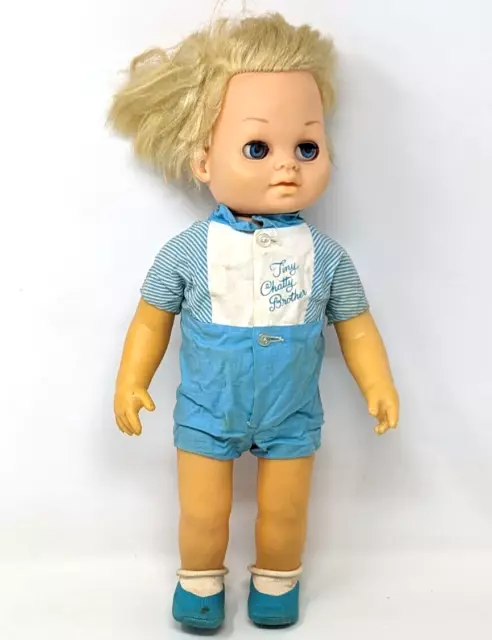 VTG 1962 Mattel Tiny Chatty Baby Brother Pull String Talking Boy Doll Japan AA23 VTG 1962 Mattel Tiny Chatty Baby Brother Pull String Talking Boy Doll Japan AA23